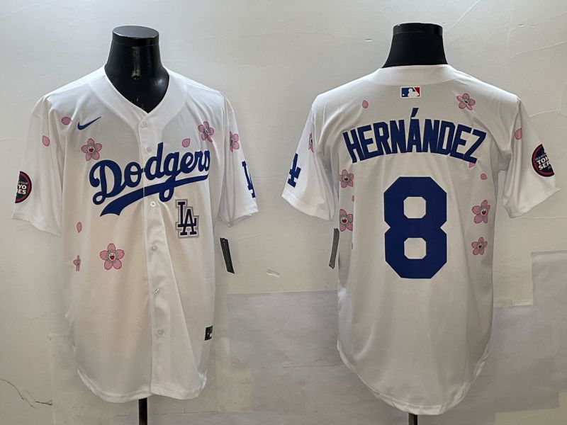 Men Los Angeles Dodgers 8 Hernandez White Sakura Edition 2025 Nike MLB Jersey style 9